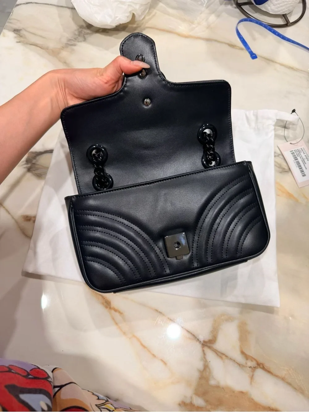 Gucci Black Matelassé GG Chain Shoulder Bag